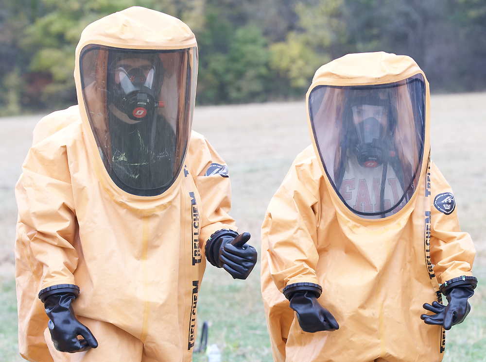 CBRN Specialists suit up for a training exercise.