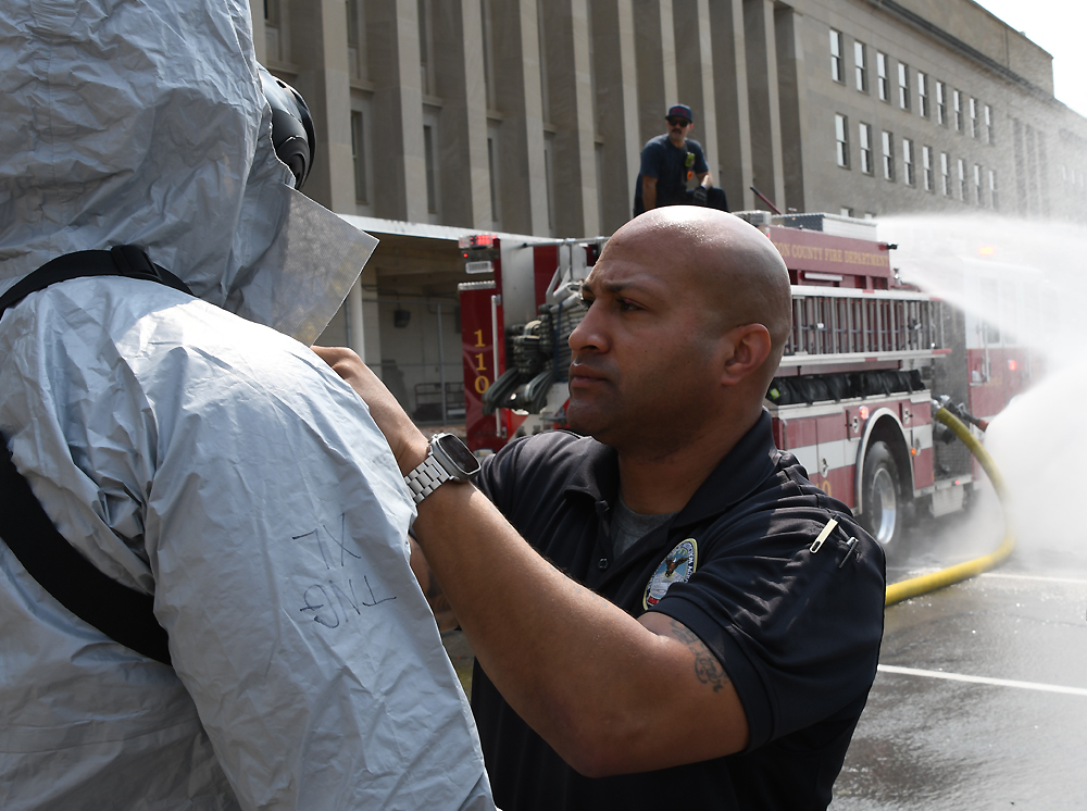 A CBRN specialist during a training exercise
